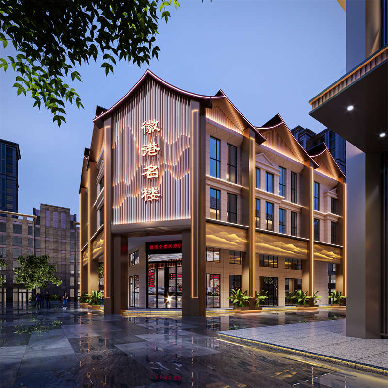 六安酒樓設(shè)計：1000平徽港名樓餐飲酒樓裝修設(shè)計效果欣賞